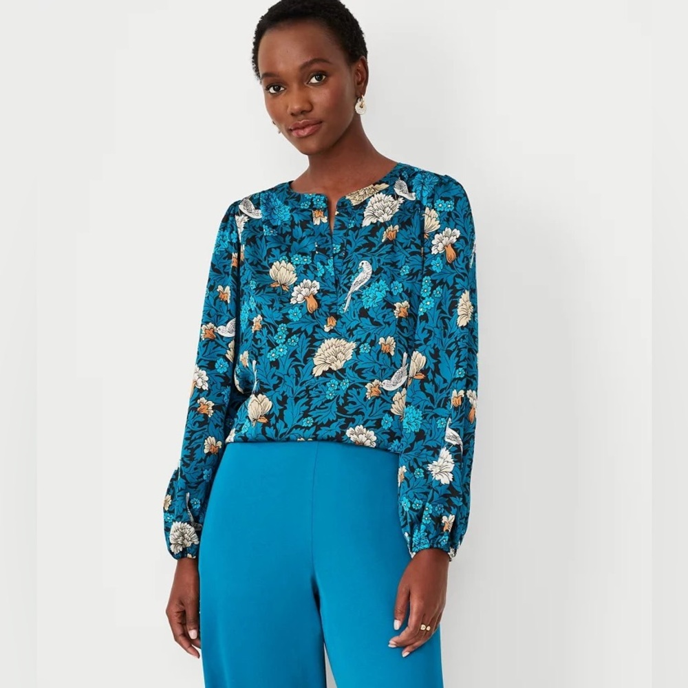 Women’s Ann Taylor Floral Print Shirt Blouse Top New Split Neck NWT Large